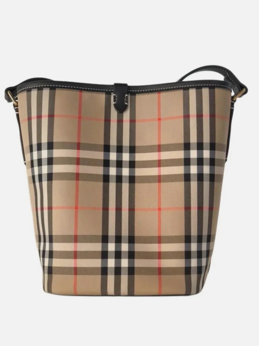 Burberry Ashby Beige Classic Check Shoulder Bag with Black Trim